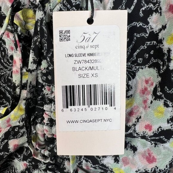 NWT cinq a sept Elastic Cuffs LS Vneck Tie Front Floral Sheer Kimberly Top XS - Picture 15 of 16